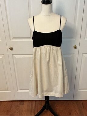 Black & Cream Spaghetti-Strap Mini Dress